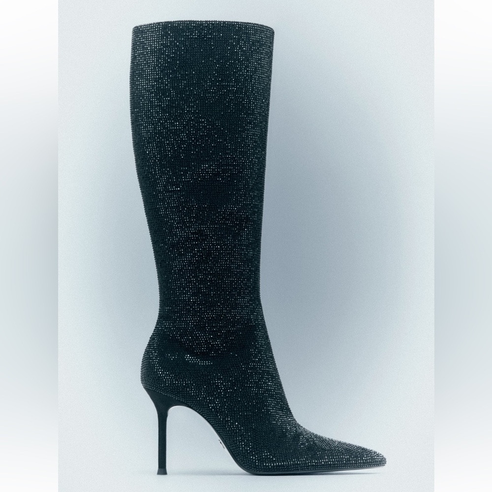 High heel rhinestone knee high boot